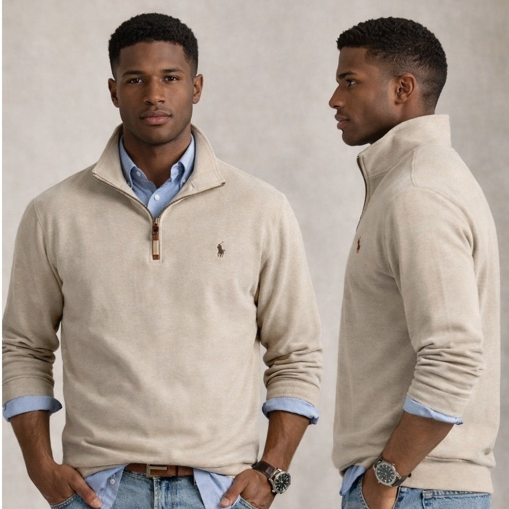 NWT Polo Ralph Lauren 4LT Big & Tall Tan Beige Luxury Jersey 1/4 Zip Pullover‎